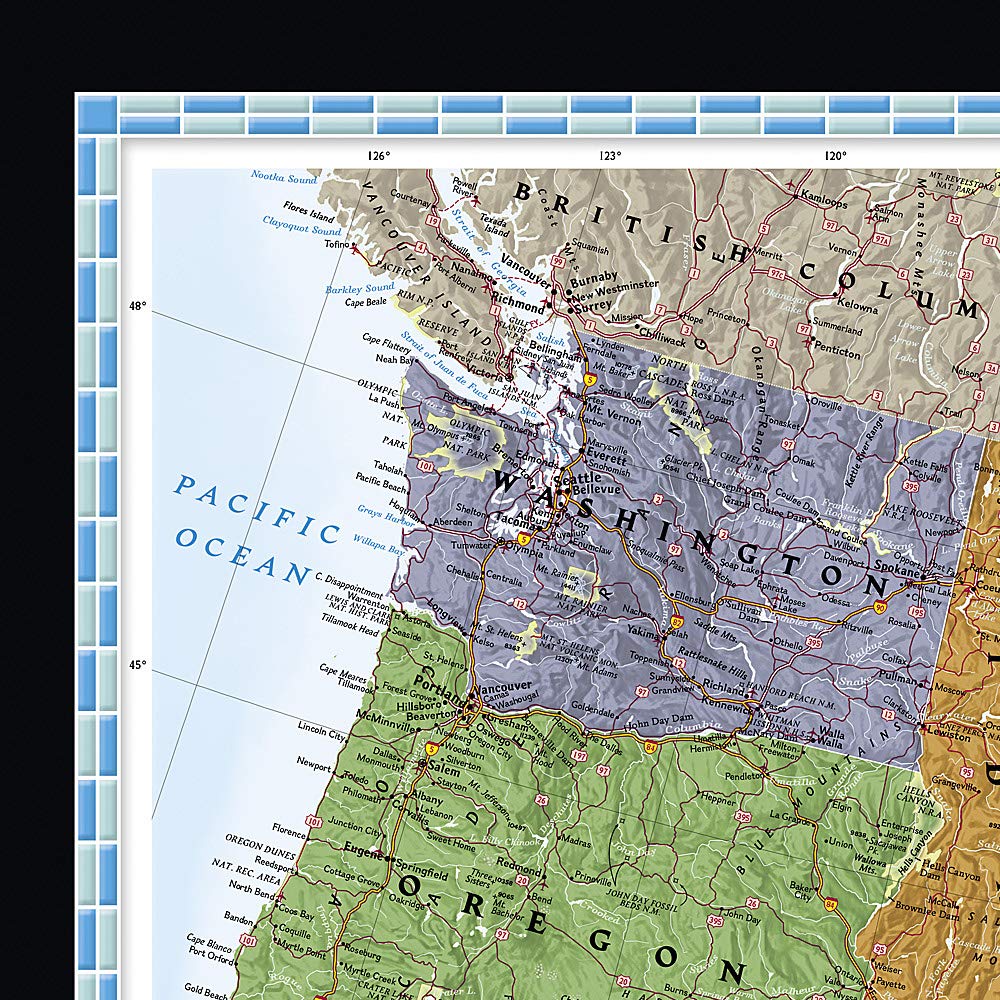 Carte murale (en anglais) - USA politique, style décoratif - 111 x 78 cm (format standard) | National Geographic carte murale roulée (en tube) National Geographic