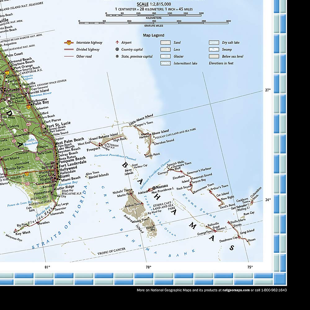 Carte murale (en anglais) - USA politique, style décoratif, grand format - 176 x 122 cm | National Geographic carte murale roulée (en tube) National Geographic
