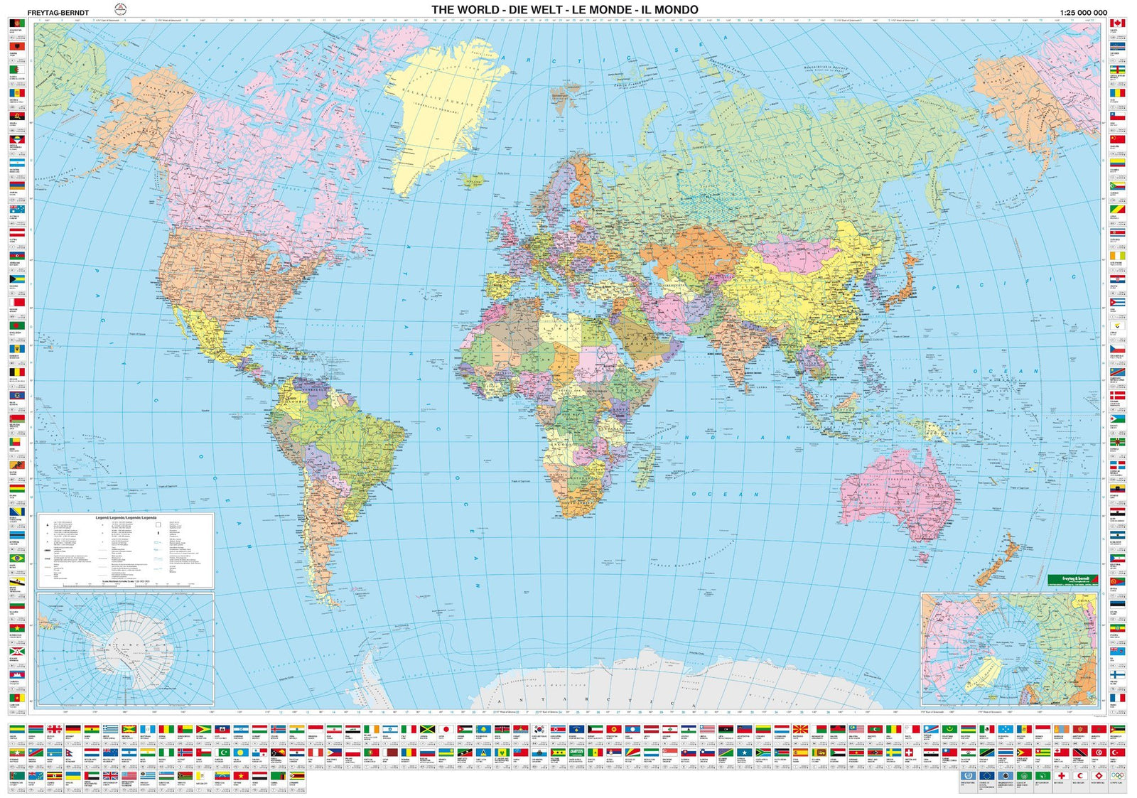 Carte murale en papier (multilingue) - Monde politique - 1/25M (176 x 123 cm) | Freytag & Berndt carte murale roulée (en tube) Freytag & Berndt Default Title