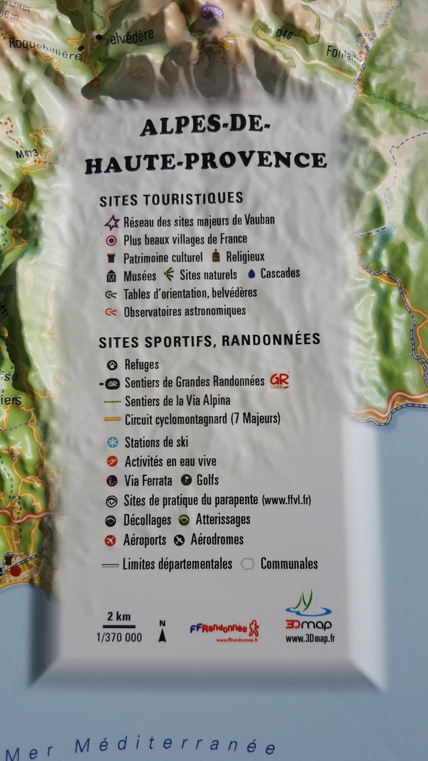Carte murale en relief - Alpes-de-Haute-Provence - 61 cm x 41 cm | 3D Map carte en relief 3D Map