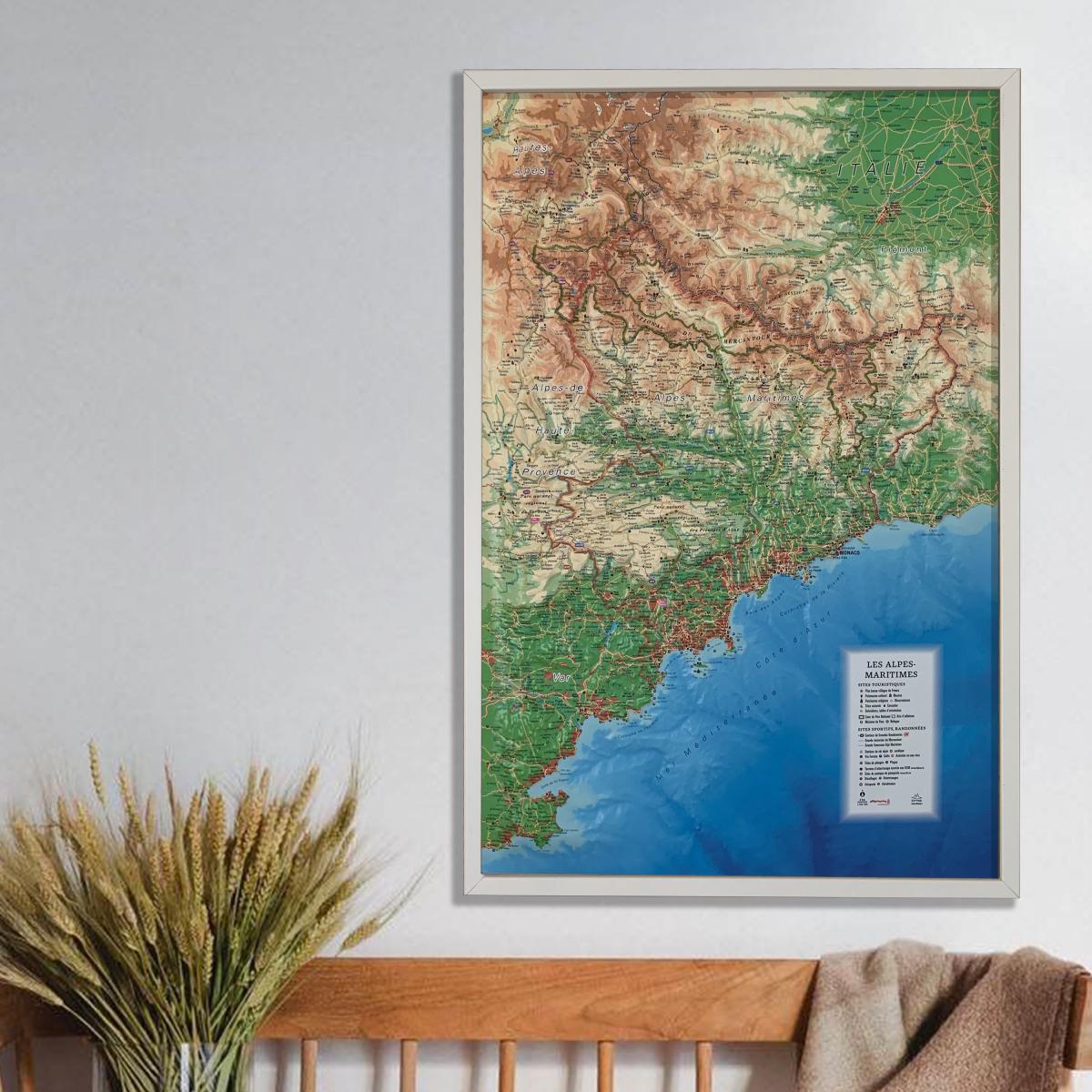 Carte murale en relief - Alpes-Maritimes et ses fonds marins - 41 cm x 61 cm | 3D Map carte en relief 3D Map