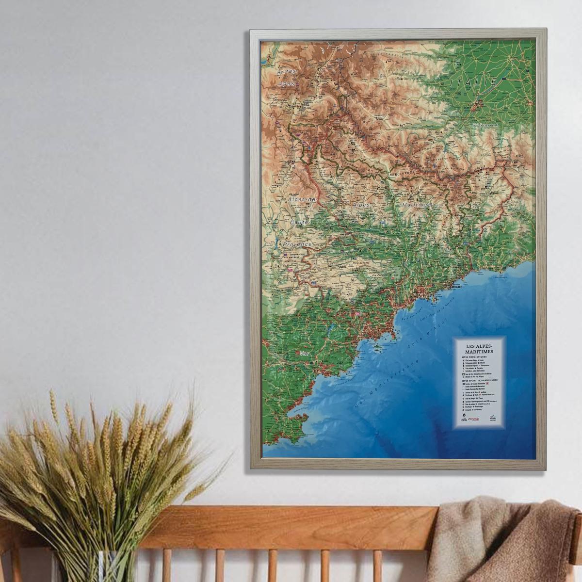 Carte murale en relief - Alpes-Maritimes et ses fonds marins - 41 cm x 61 cm | 3D Map carte en relief 3D Map
