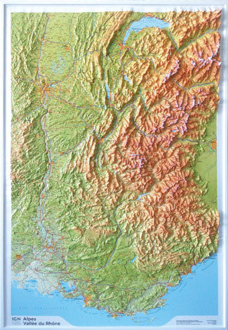 Carte murale en relief - Alpes & Vallée du Rhône - 80 x 113 cm | IGN carte en relief IGN