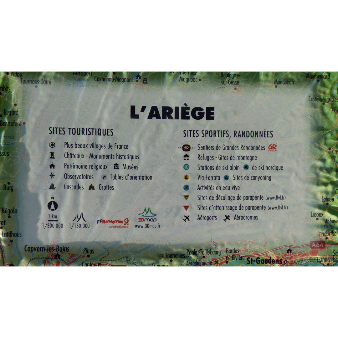 Carte murale en relief - Ariège - 61 cm x 41 cm | 3D Map carte relief 3D Map 