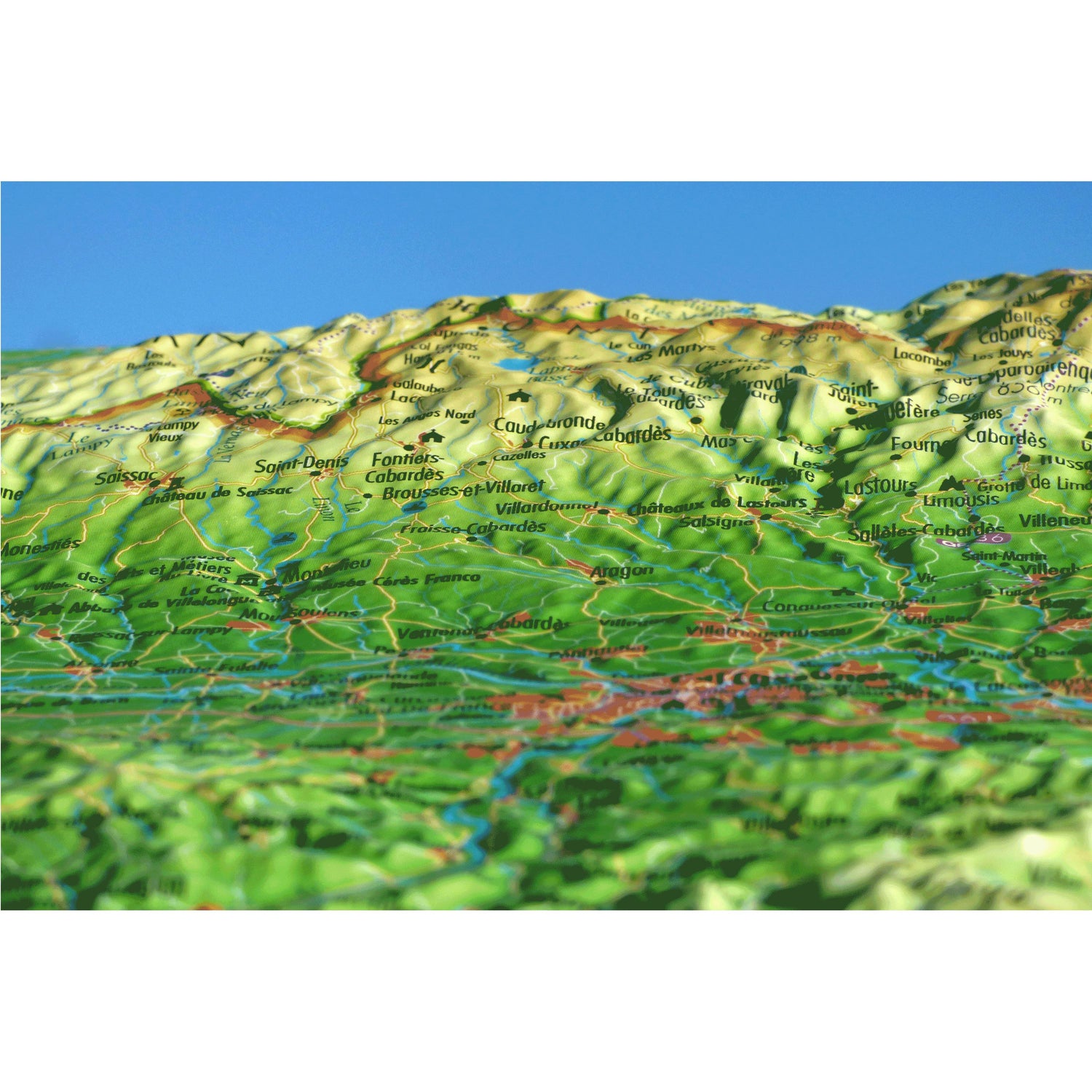 Carte murale en relief - Aude - 61 cm x 41 cm | 3D Map carte en relief 3D Map