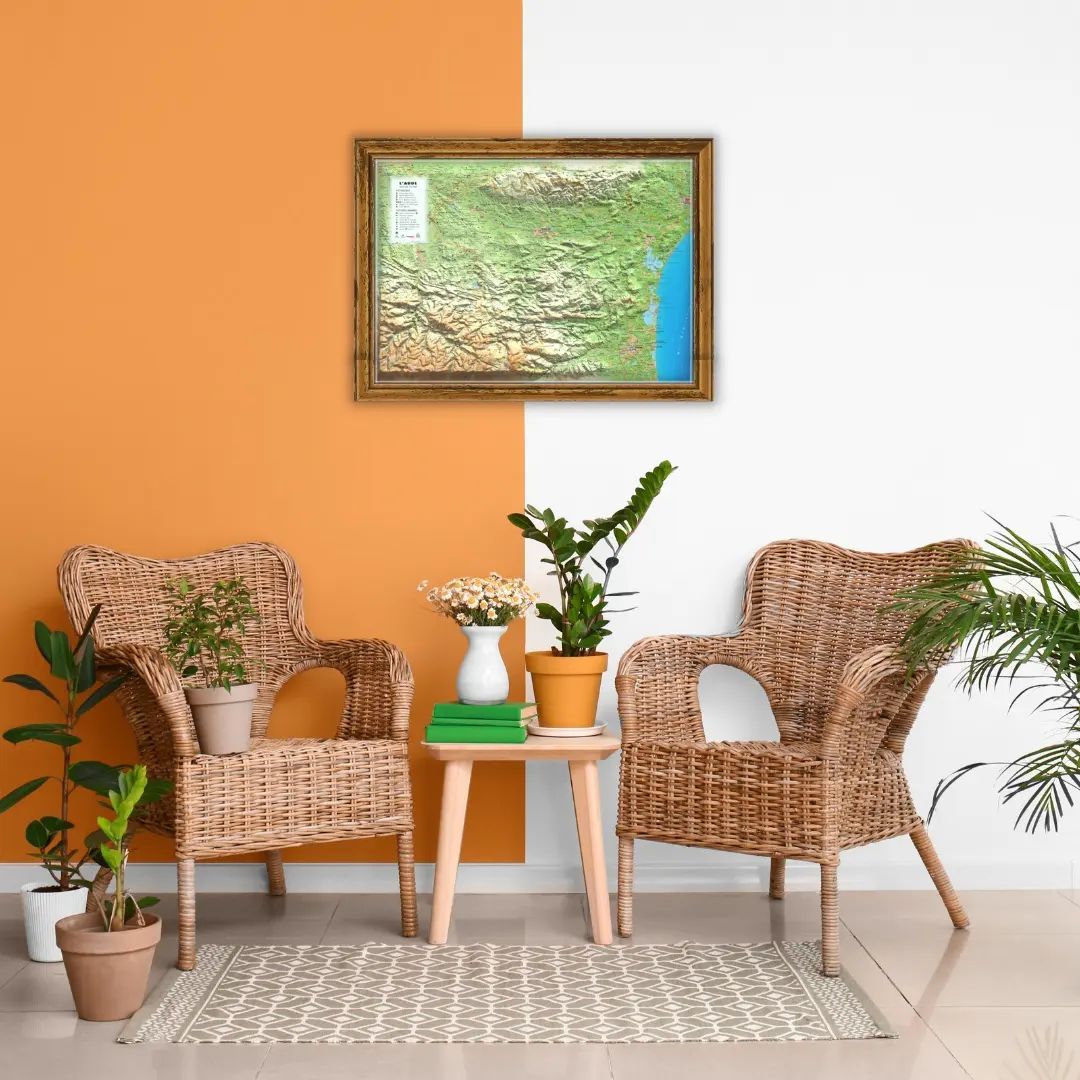 Carte murale en relief - Aude - 61 cm x 41 cm | 3D Map carte en relief 3D Map