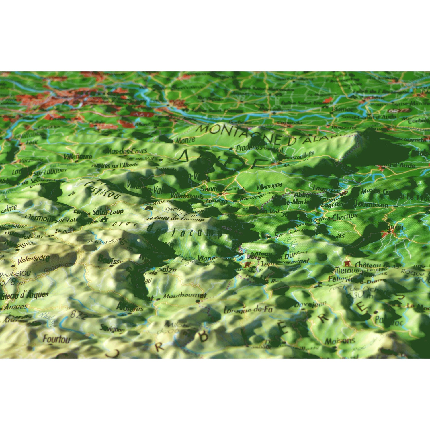 Carte murale en relief - Aude - 61 cm x 41 cm | 3D Map carte en relief 3D Map