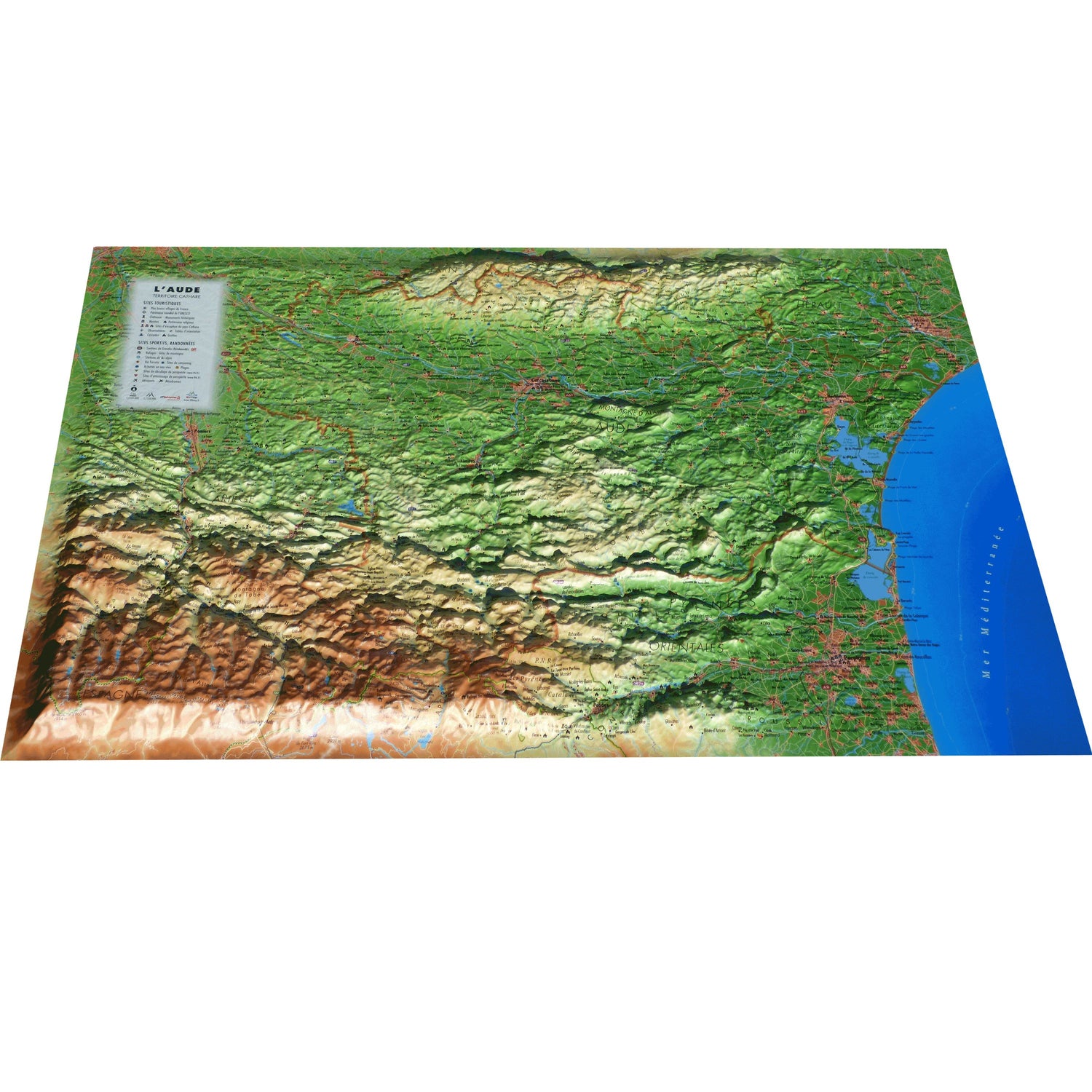 Carte murale en relief - Aude - 61 cm x 41 cm | 3D Map carte en relief 3D Map