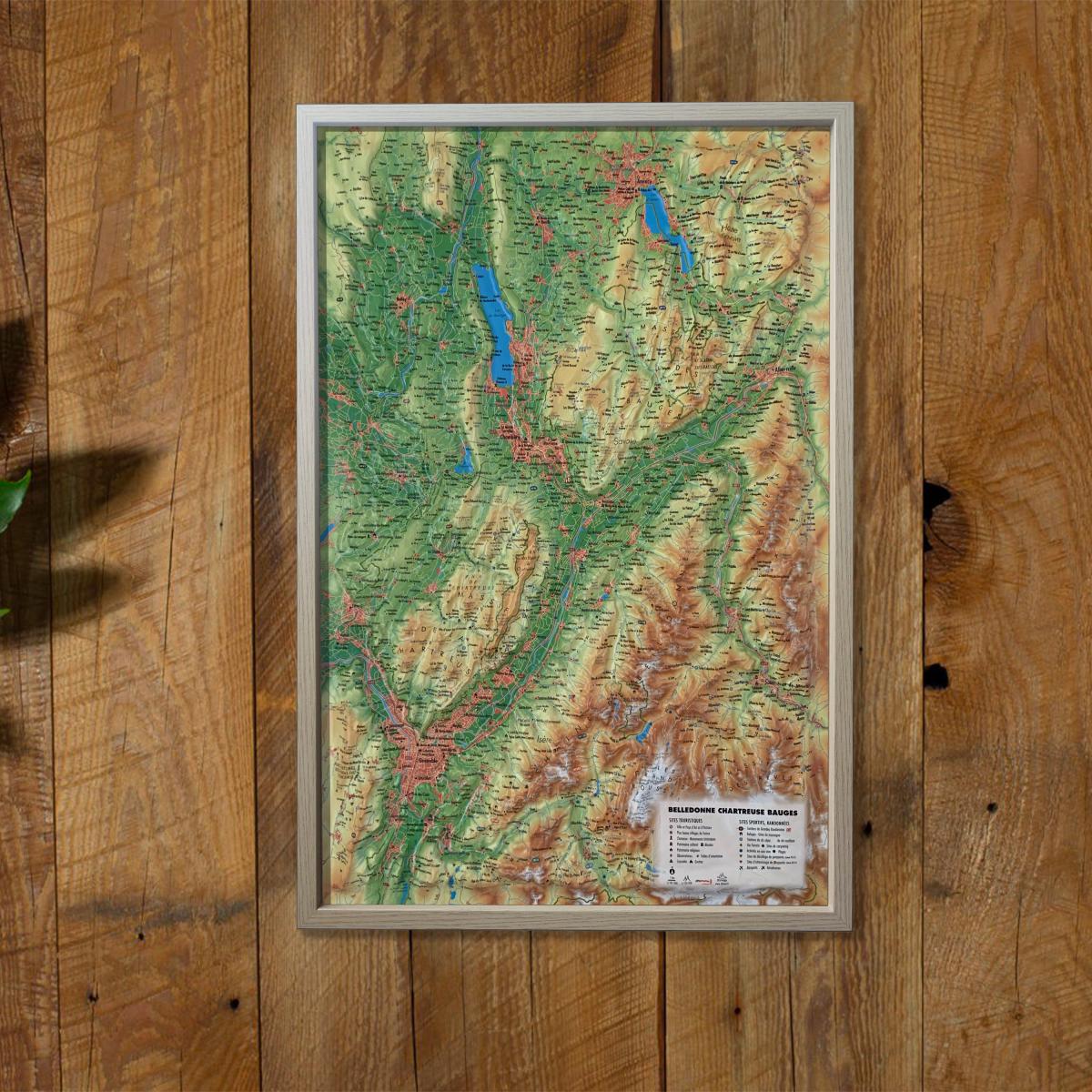 Carte murale en relief - Bauges, Belledonne, Chartreuse - 41 cm x 61 cm | 3D Map carte en relief 3D Map