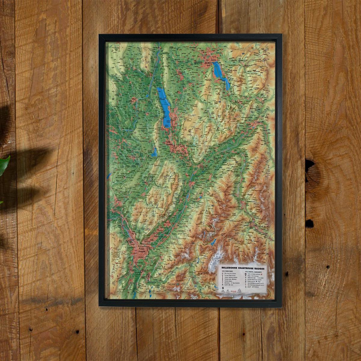 Carte murale en relief - Bauges, Belledonne, Chartreuse - 41 cm x 61 cm | 3D Map carte en relief 3D Map