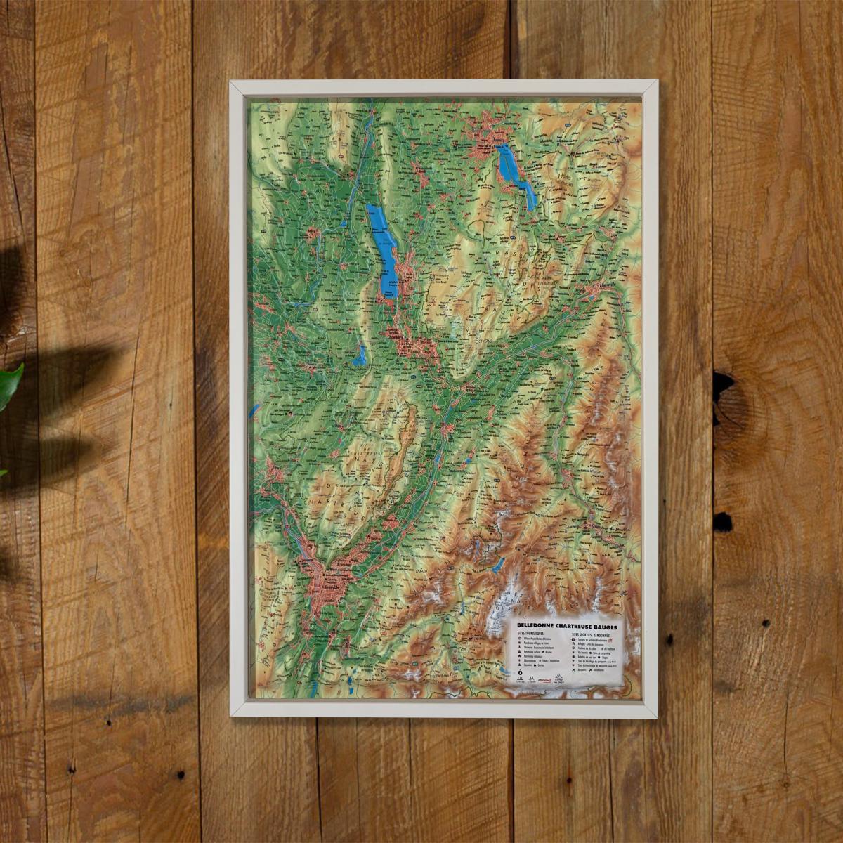Carte murale en relief - Bauges, Belledonne, Chartreuse - 41 cm x 61 cm | 3D Map carte en relief 3D Map
