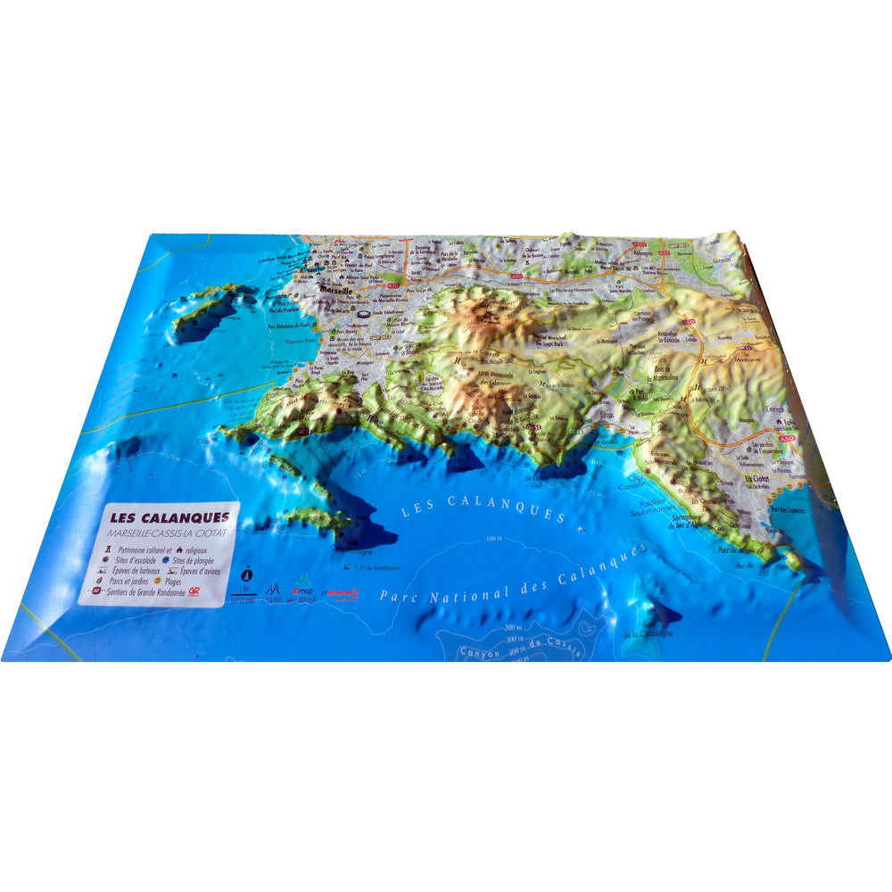 Carte murale en relief - Calanques (Marseille-Cassis-La Ciotat) - 29,5 x 19,5 cm | 3D Map carte relief petit format 3D Map 