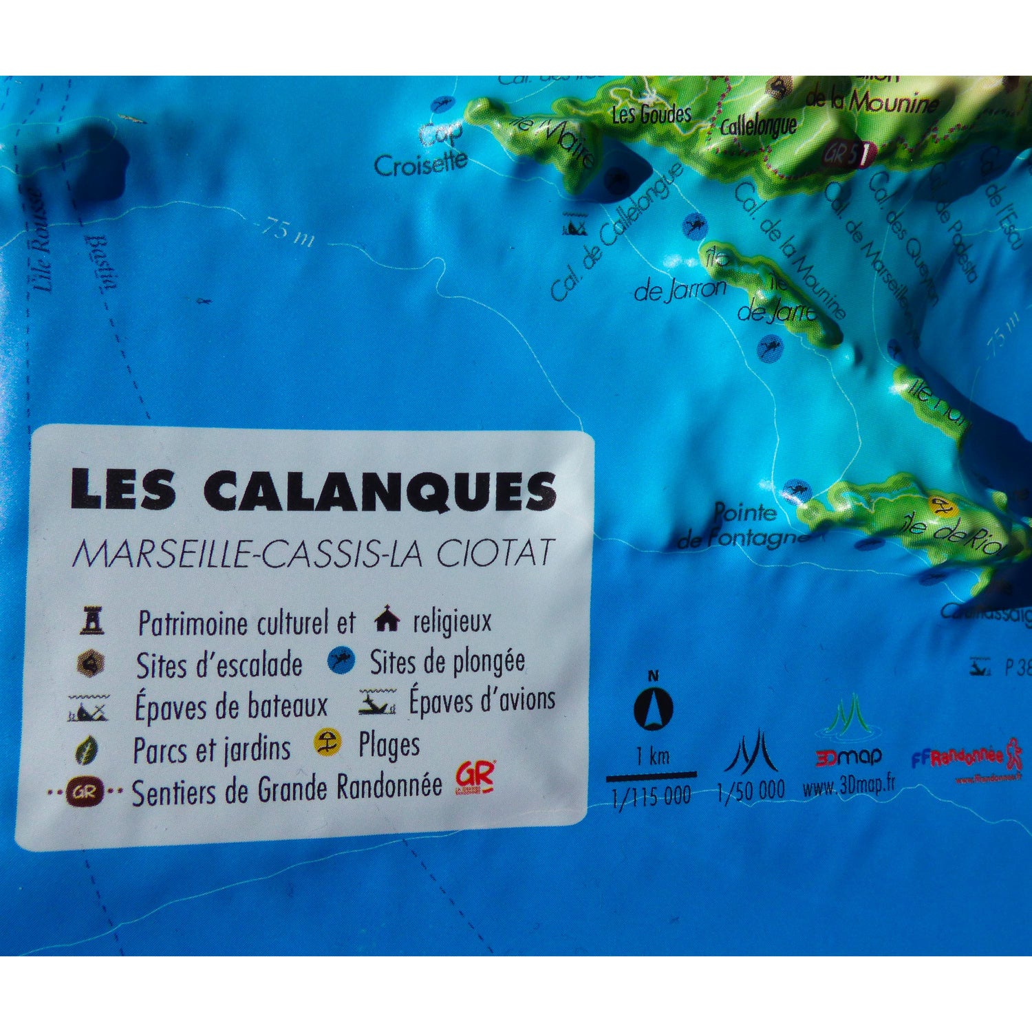Carte murale en relief - Calanques (Marseille-Cassis-La Ciotat) - 29,5 x 19,5 cm | 3D Map carte en relief 3D Map