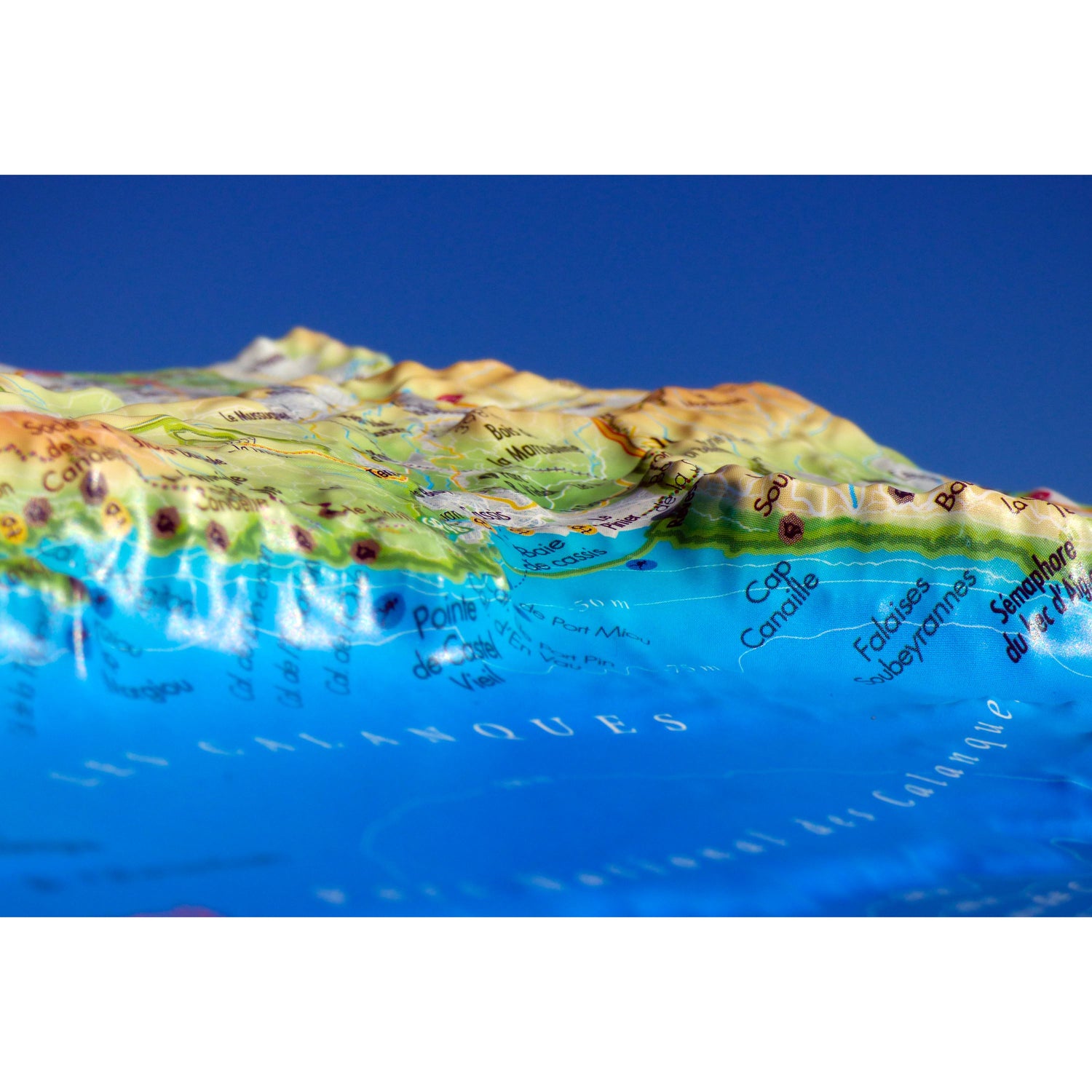 Carte murale en relief - Calanques (Marseille-Cassis-La Ciotat) - 29,5 x 19,5 cm | 3D Map carte en relief 3D Map