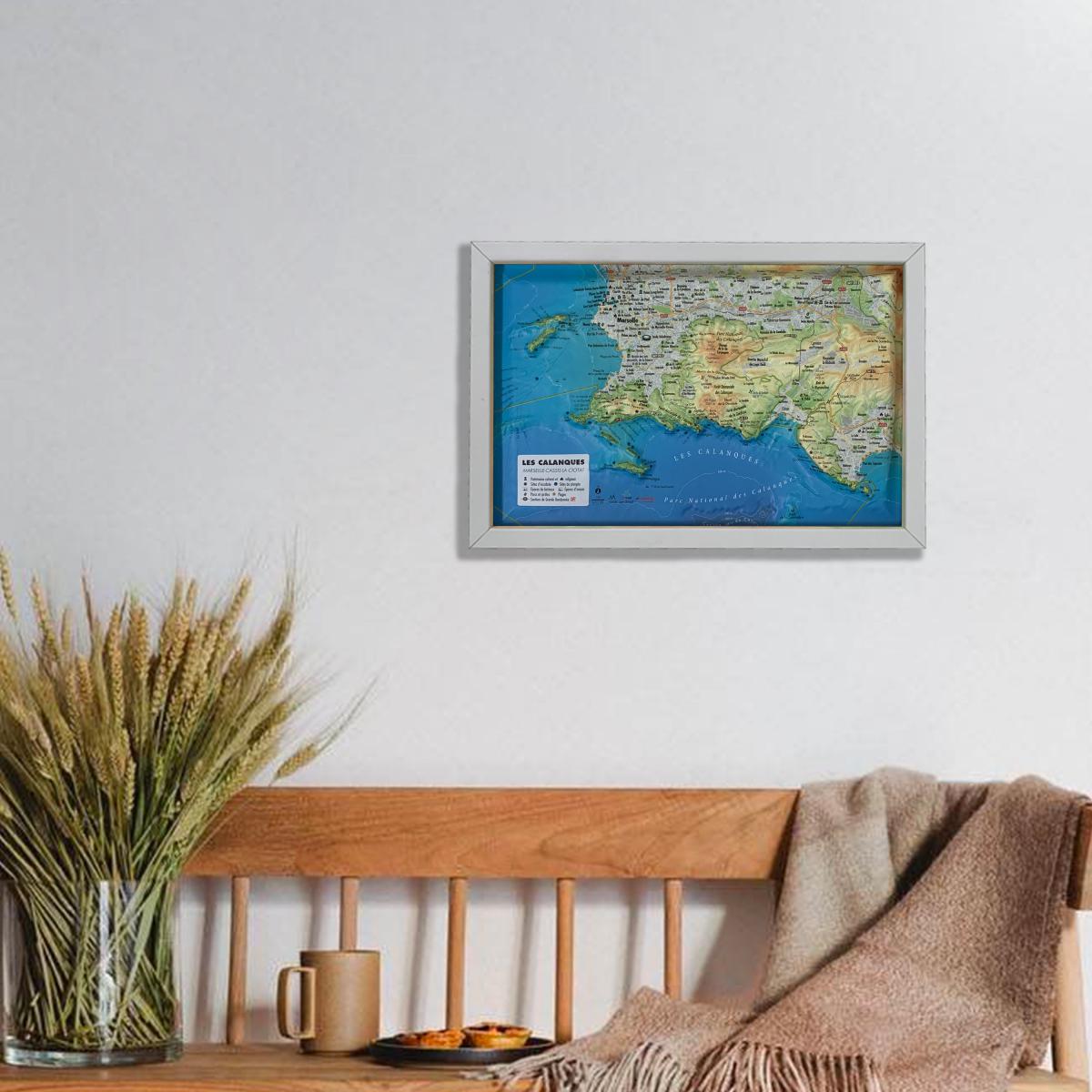 Carte murale en relief - Calanques (Marseille-Cassis-La Ciotat) - 29,5 x 19,5 cm | 3D Map carte en relief 3D Map