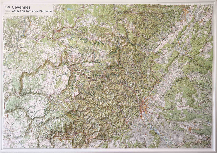 Carte murale en relief - Cévennes, Gorges du Tarn et de l'Ardèche | IGN carte relief grande dimension IGN 