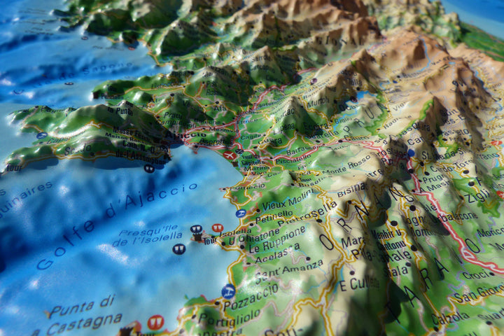 Carte murale en relief - Corse et ses fonds marins - 41 cm x 61 cm | 3D Map carte relief 3D Map 
