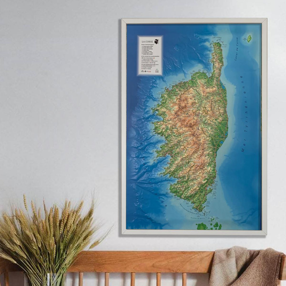 Carte murale en relief - Corse et ses fonds marins - 41 cm x 61 cm | 3D Map carte relief 3D Map 