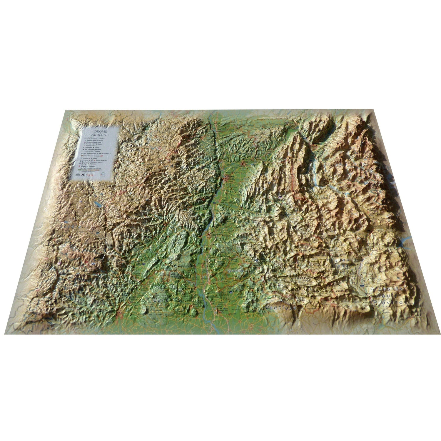 Carte murale en relief - Drôme & Ardèche - 61 cm x 41 cm | 3D Map carte en relief 3D Map
