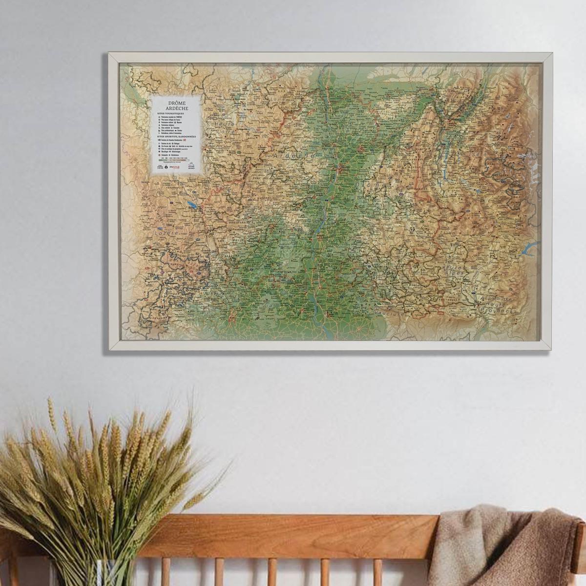 Carte murale en relief - Drôme & Ardèche - 61 cm x 41 cm | 3D Map carte en relief 3D Map