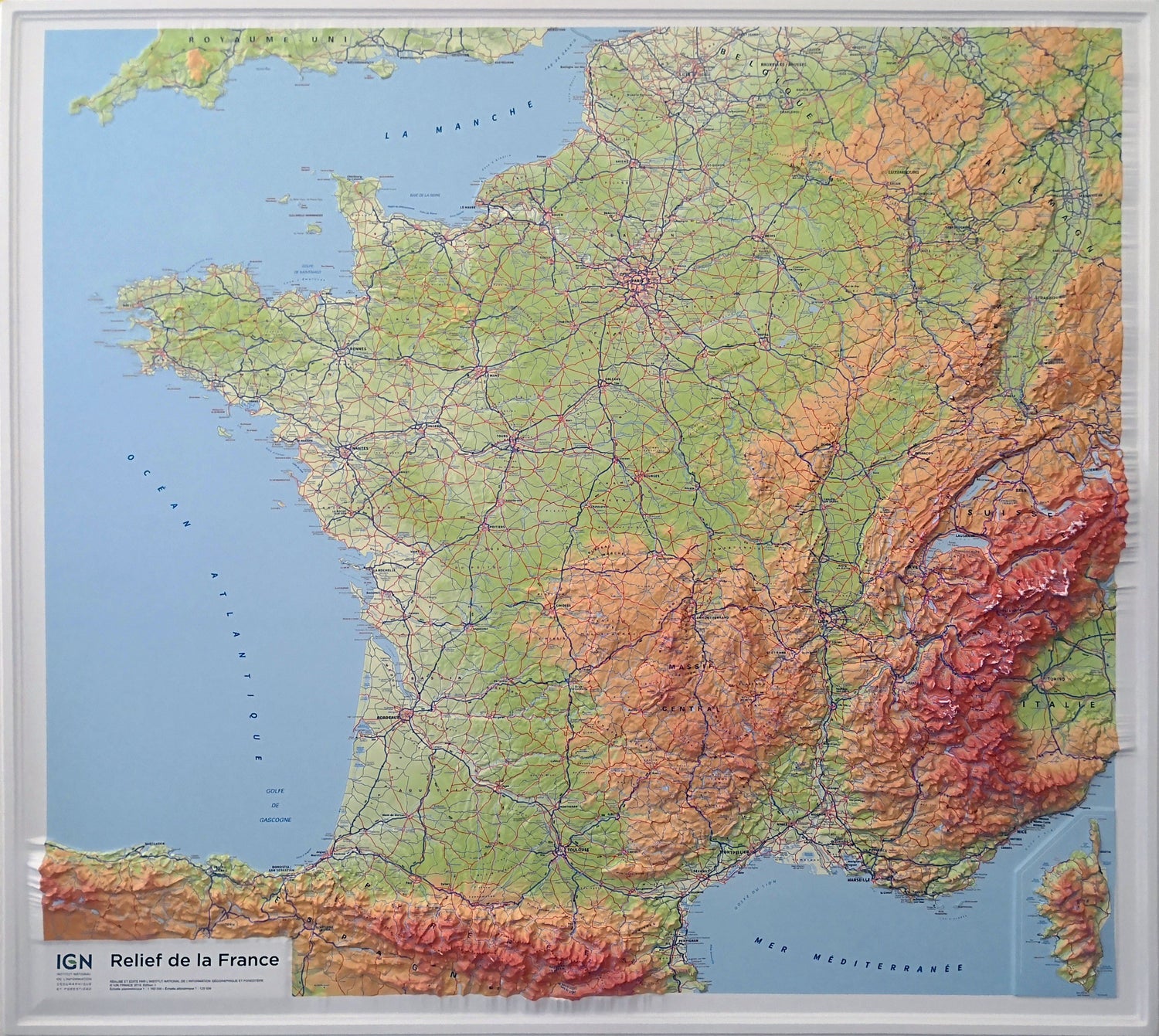 Carte murale en relief - France - 92 x 102 cm | IGN carte en relief IGN