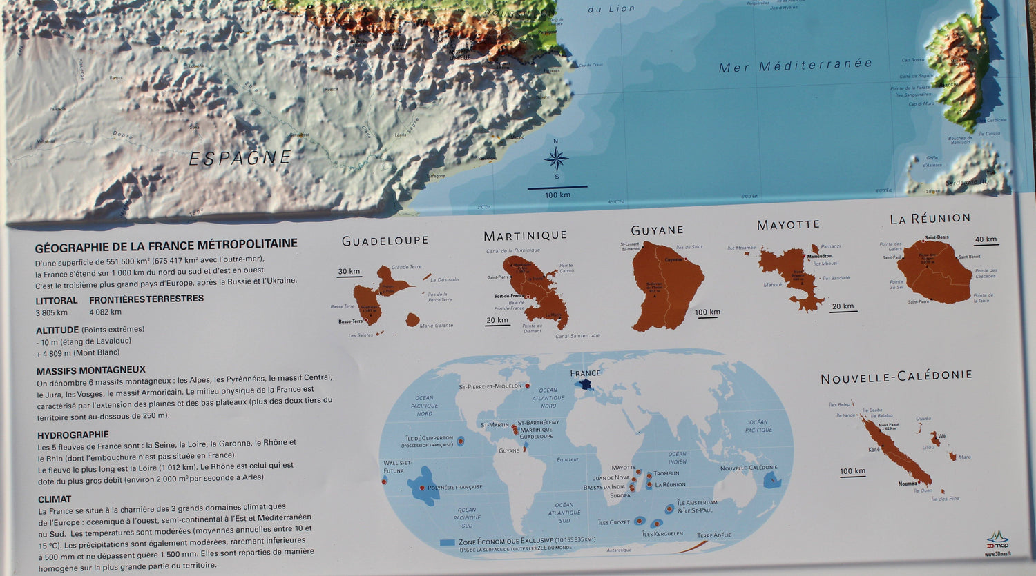 Carte murale en relief - France physique - 61 cm x 91 cm | 3D Map carte en relief 3D Map