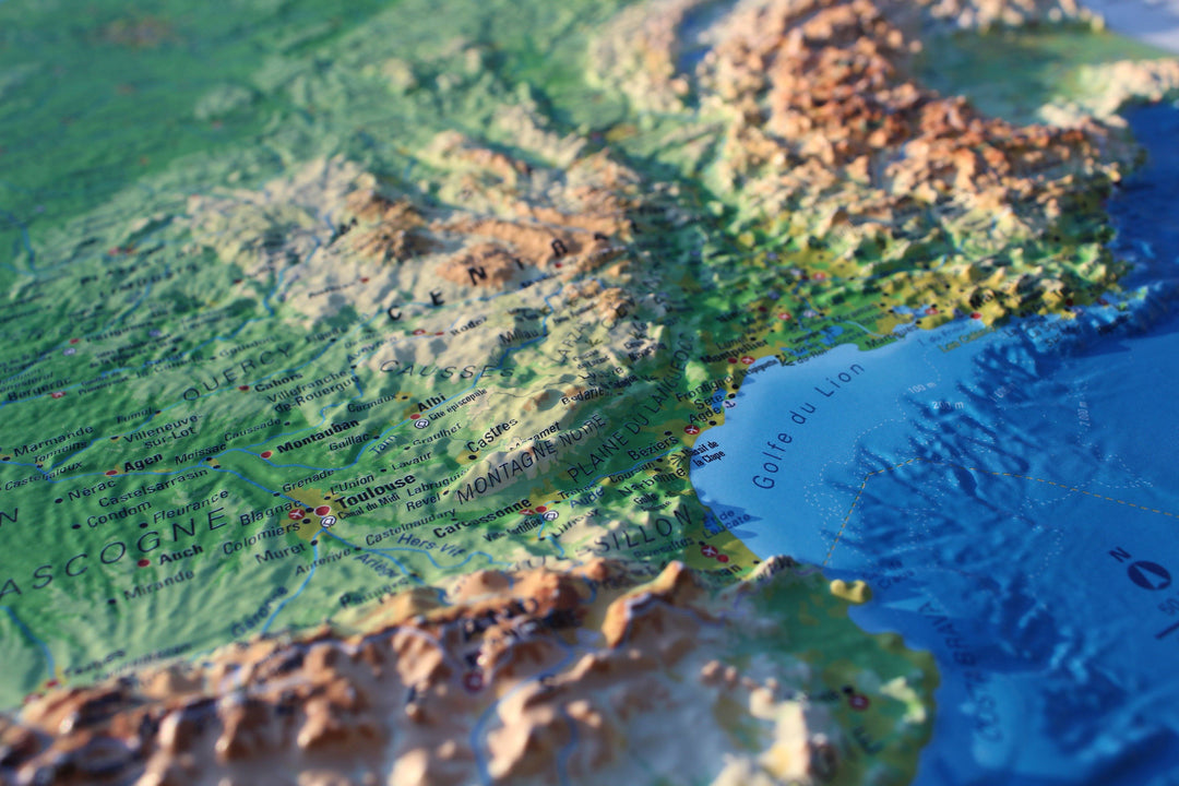 Carte murale en relief - France physique et ses fonds marins - 41 cm x 61 cm | 3D Map carte relief 3D Map 