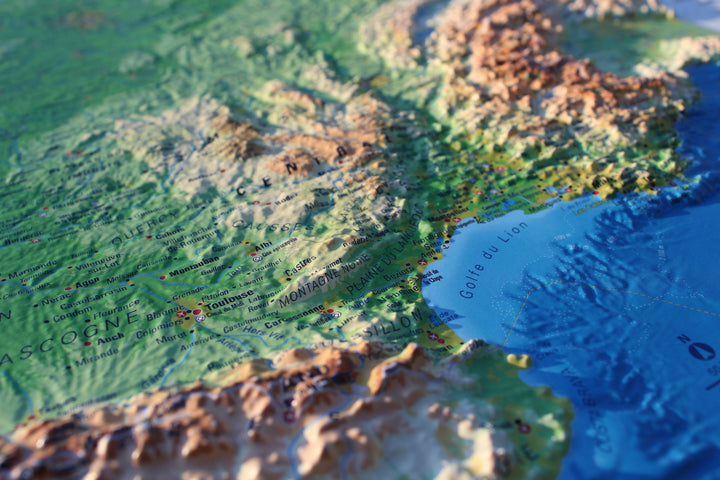Carte murale en relief - France physique et ses fonds marins - 41 cm x 61 cm | 3D Map carte relief 3D Map 