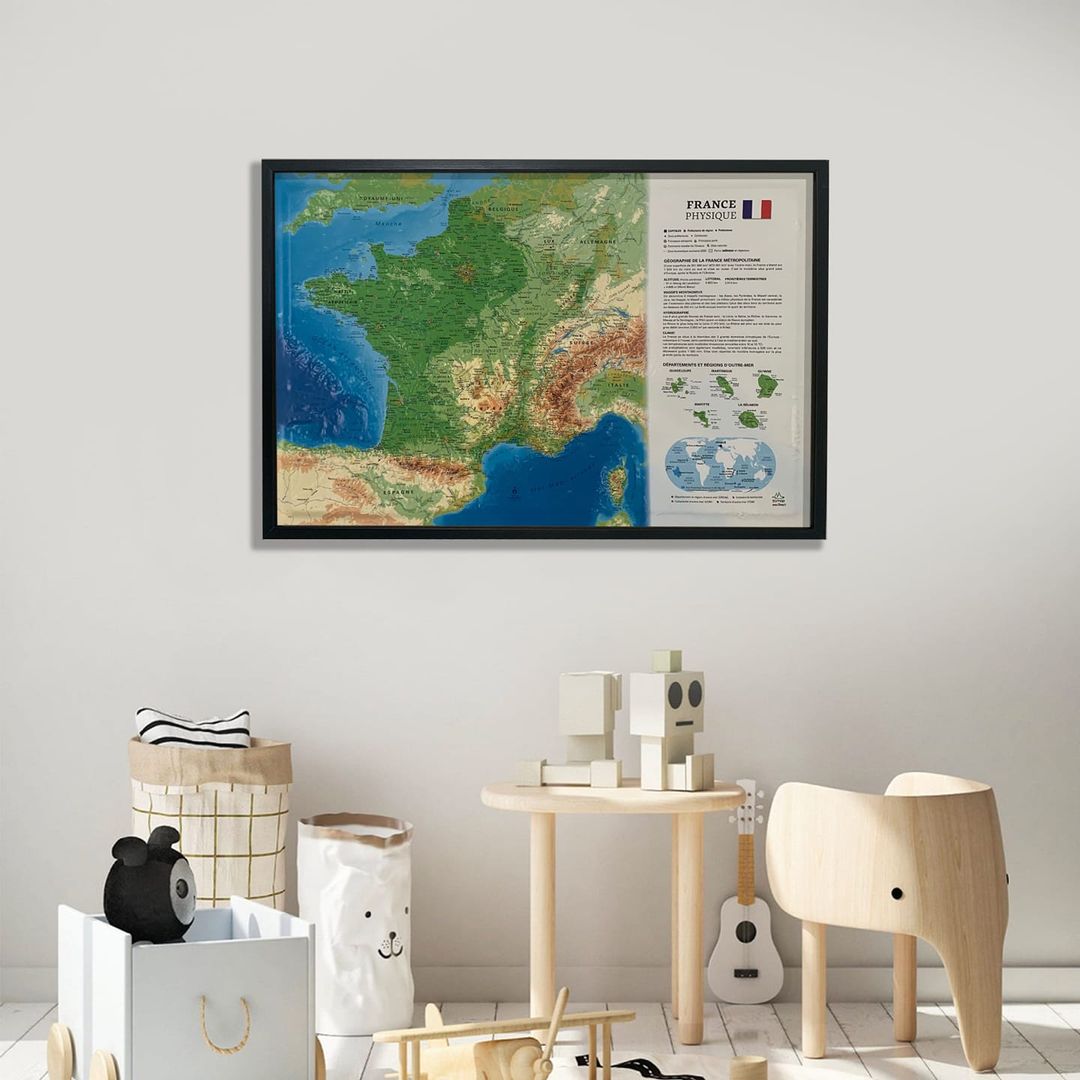 Carte murale en relief - France physique et fonds marins - 61 cm x 41 cm | 3D Map carte en relief 3D Map