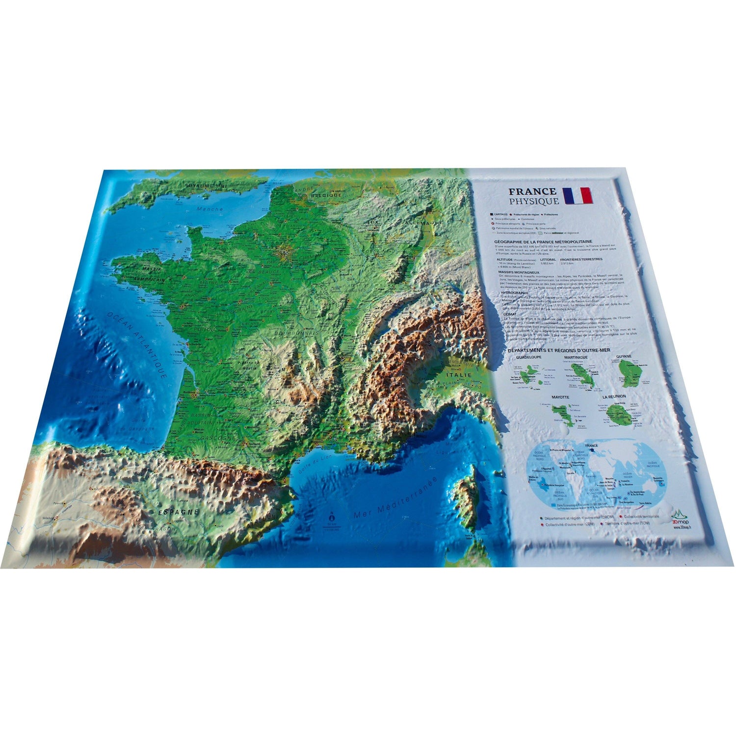 Carte murale en relief - France physique et fonds marins - 61 cm x 41 cm | 3D Map carte en relief 3D Map Default Title