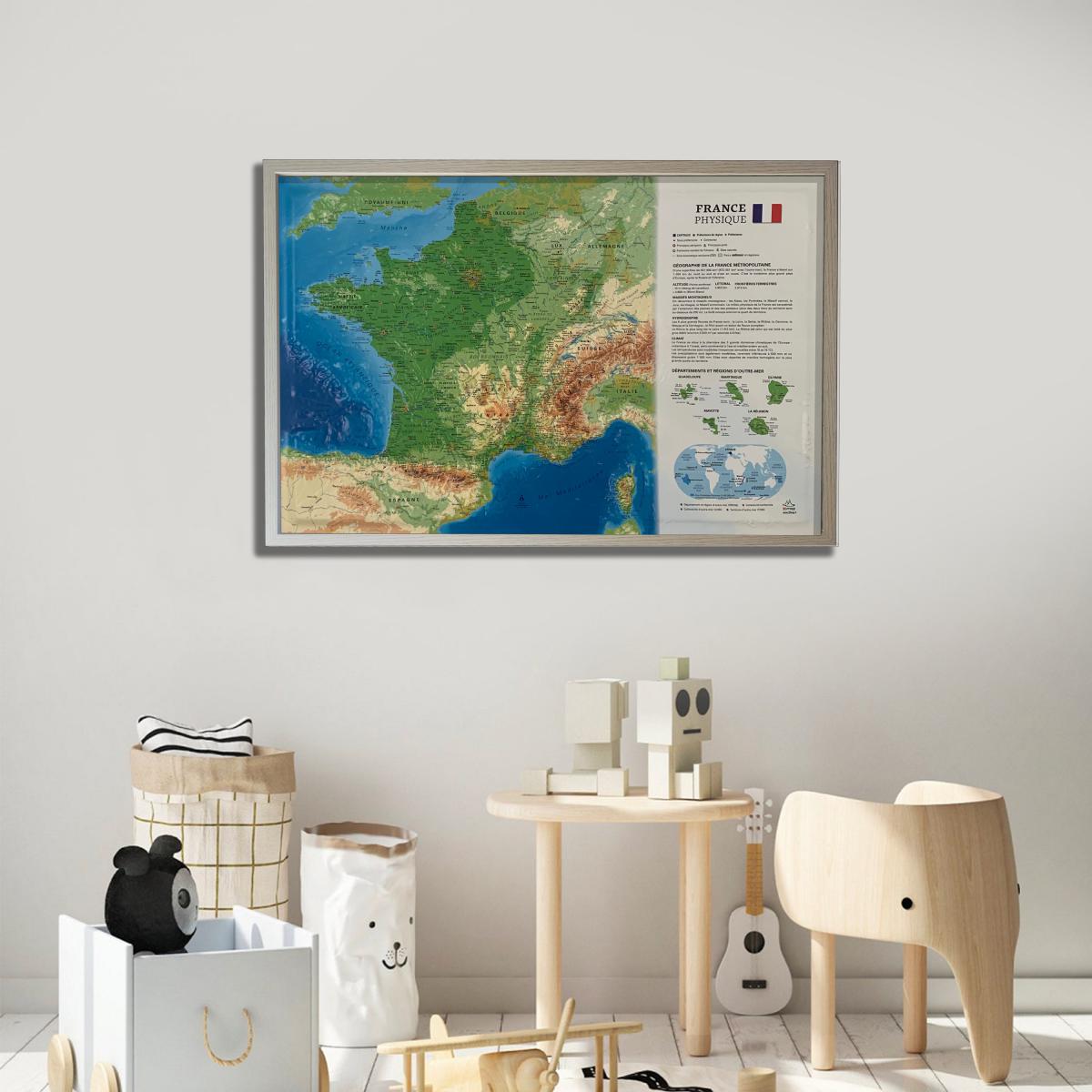 Carte murale en relief - France physique et fonds marins - 61 cm x 41 cm | 3D Map carte en relief 3D Map