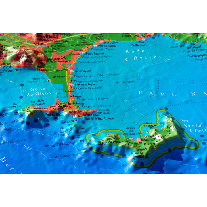 Carte murale en relief - Giens et les îles d'Or - 29,5 x 19,5 cm | 3D Map carte relief petit format 3D Map 