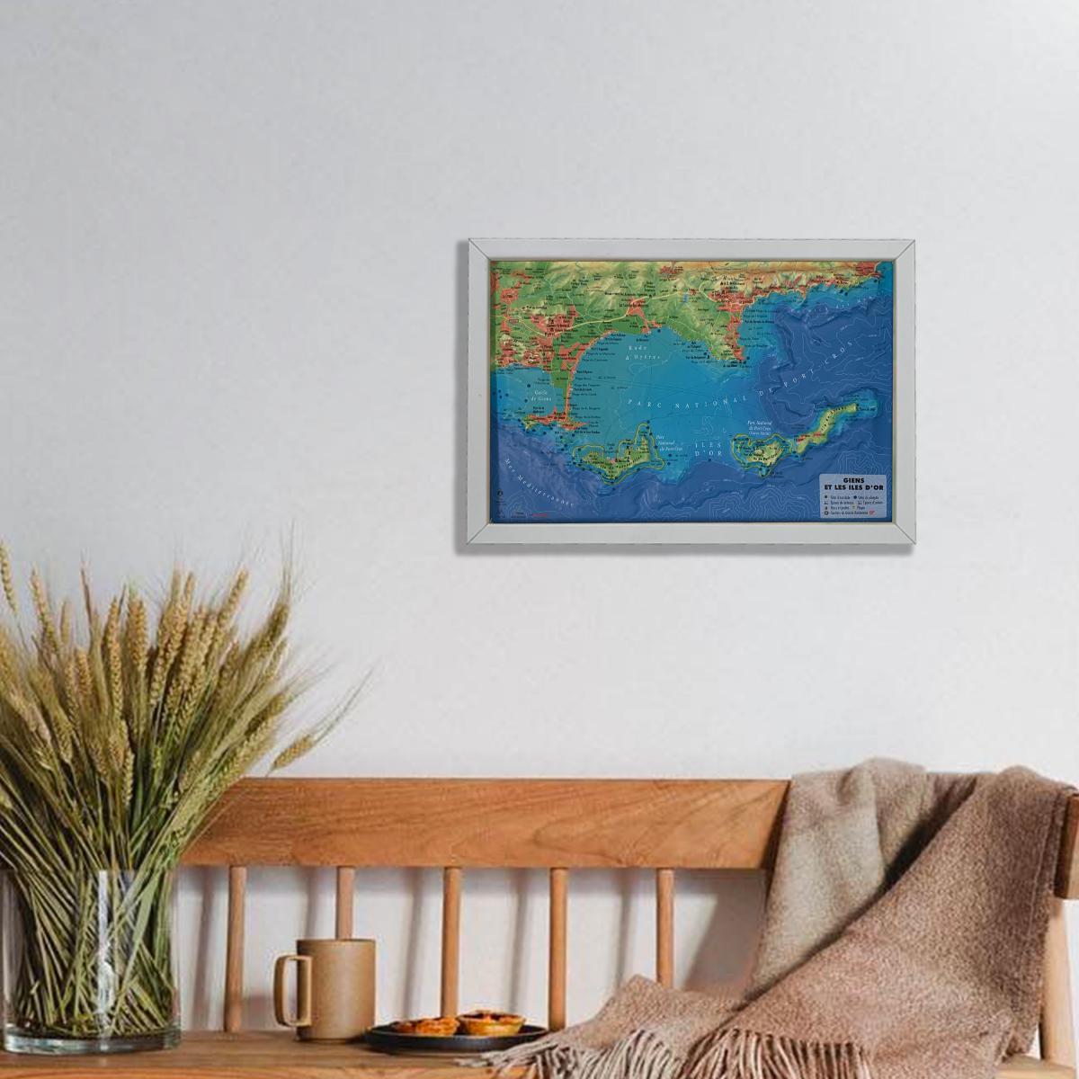 Carte murale en relief - Giens et les îles d'Or - 29,5 x 19,5 cm | 3D Map carte en relief 3D Map