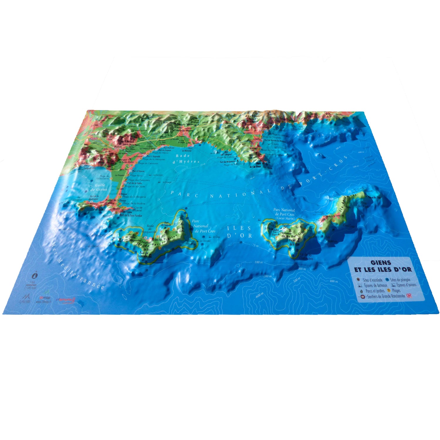Carte murale en relief - Giens et les îles d'Or - 29,5 x 19,5 cm | 3D Map carte en relief 3D Map