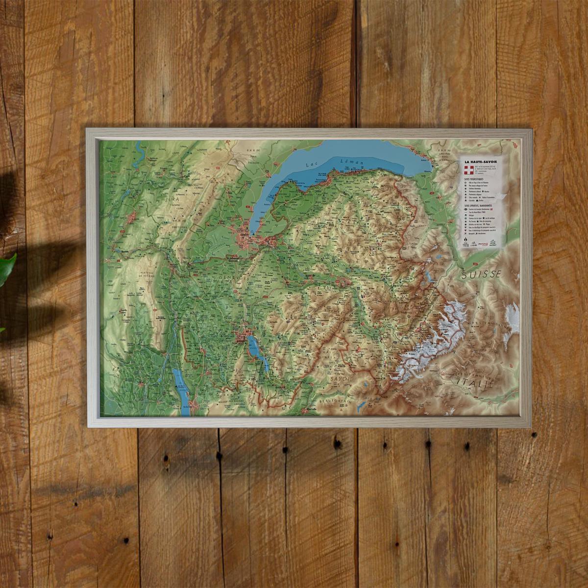 Carte murale en relief - Haute-Savoie - 61 cm x 41 cm | 3D Map carte en relief 3D Map