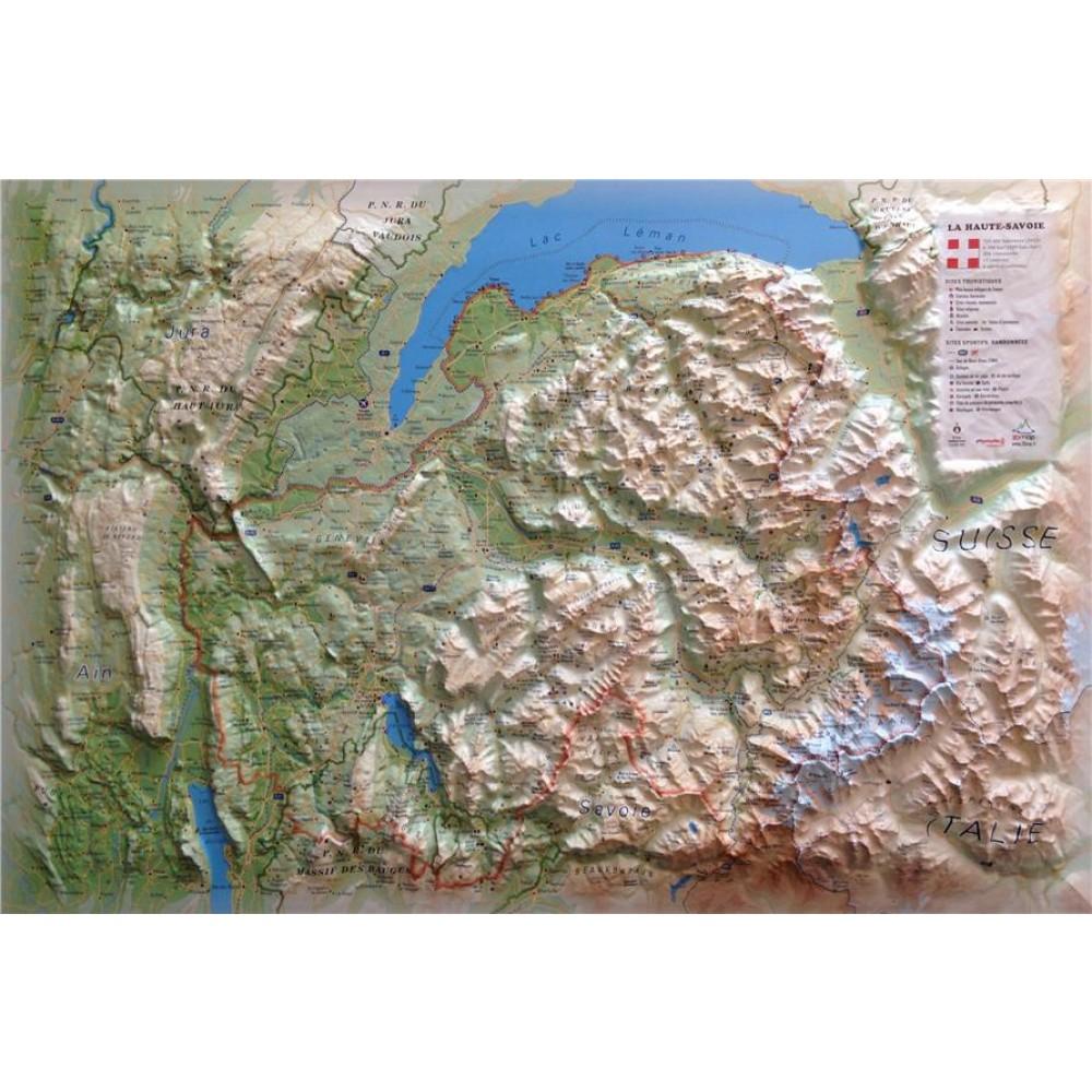 Carte murale en relief - Haute-Savoie - 61 cm x 41 cm | 3D Map carte en relief 3D Map