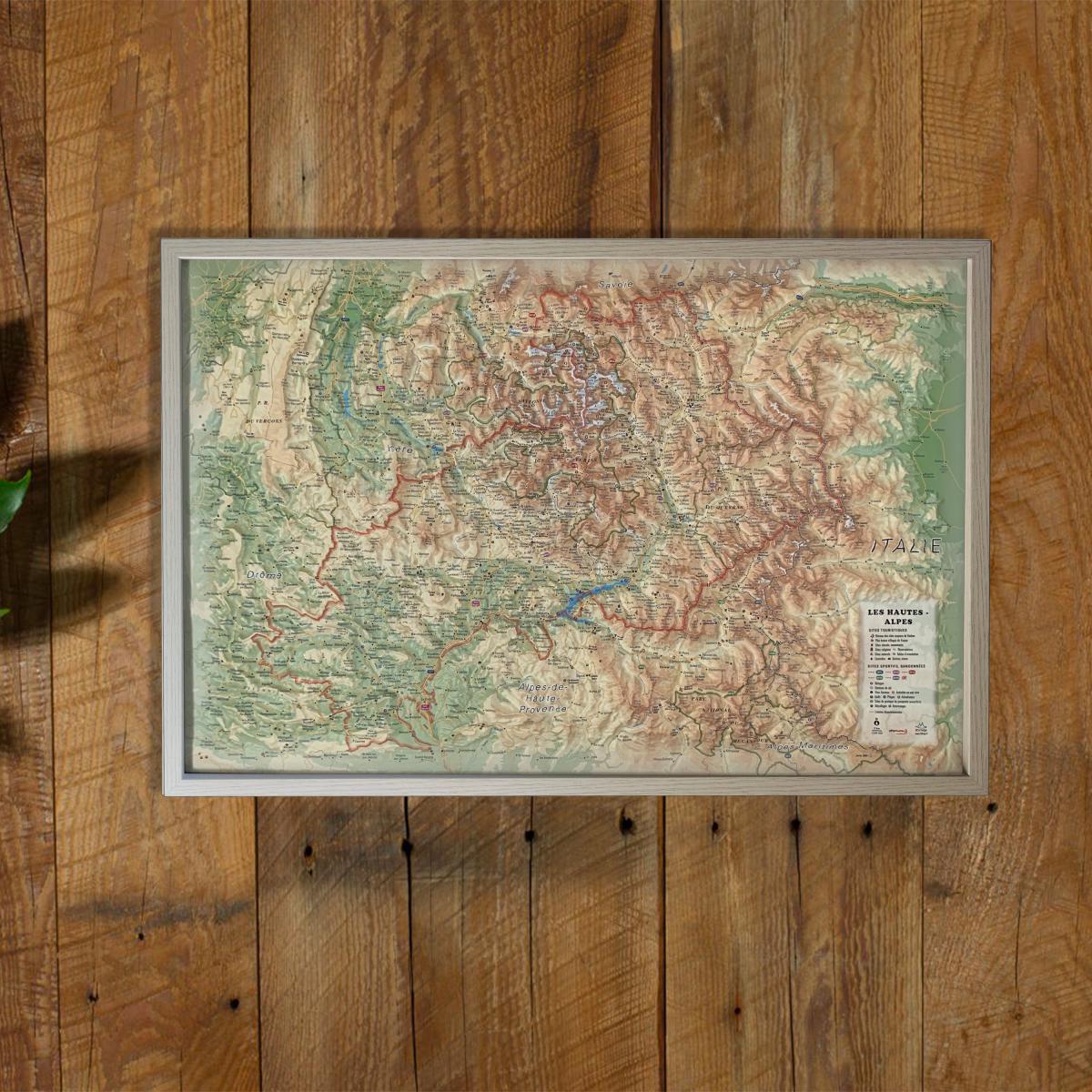 Carte murale en relief - Hautes-Alpes - 61 cm x 41 cm | 3D Map carte en relief 3D Map