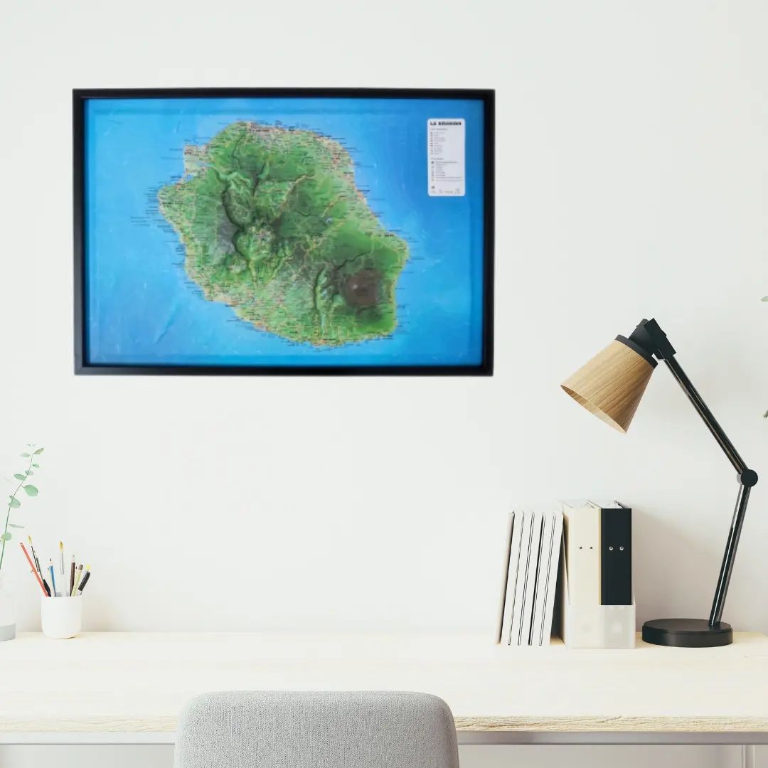 Carte murale en relief - Ile de la Réunion - 41 cm x 61 cm | 3D Map carte en relief 3D Map