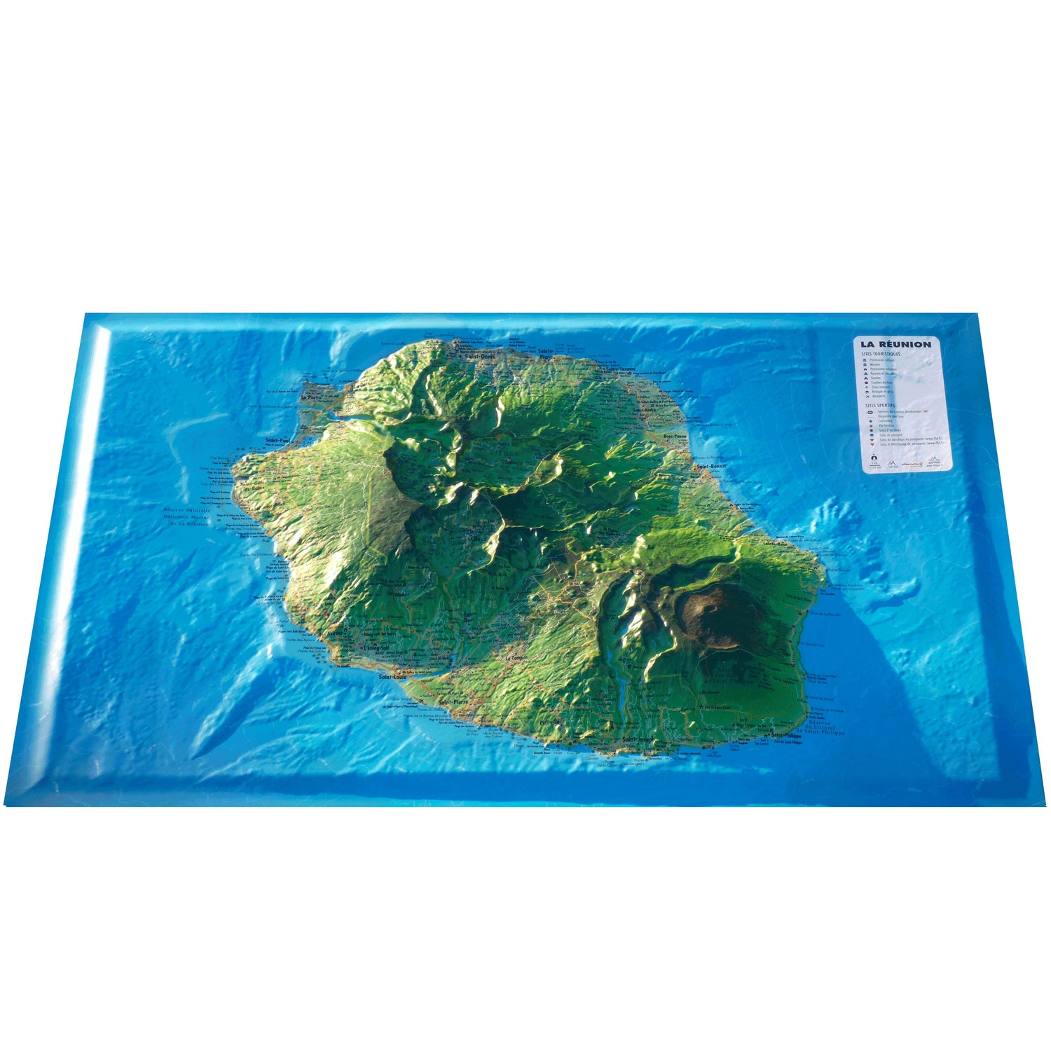 Carte murale en relief - Ile de la Réunion - 41 cm x 61 cm | 3D Map carte en relief 3D Map
