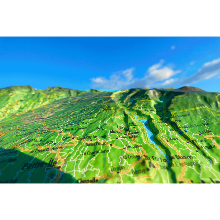 Carte murale en relief - Ile de la Réunion - 41 cm x 61 cm | 3D Map carte relief 3D Map 