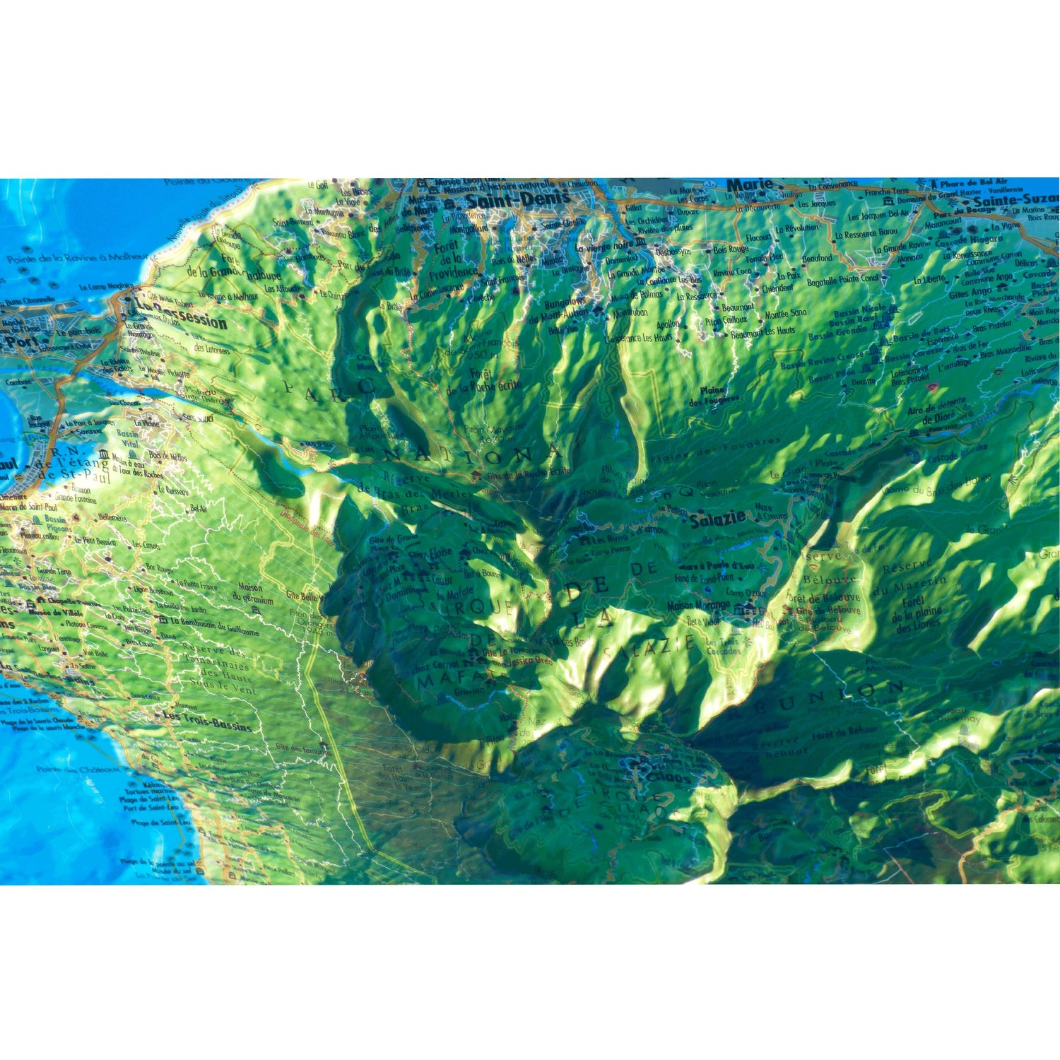 Carte murale en relief - Ile de la Réunion - 41 cm x 61 cm | 3D Map carte en relief 3D Map