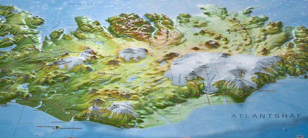 Carte murale en relief - Islande (en anglais) - 39 x 29 cm | Georelief carte en relief Georelief