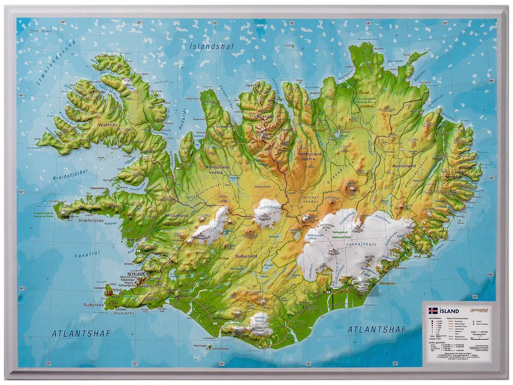 Carte murale en relief - Islande (en anglais) - 39 x 29 cm | Georelief carte en relief Georelief