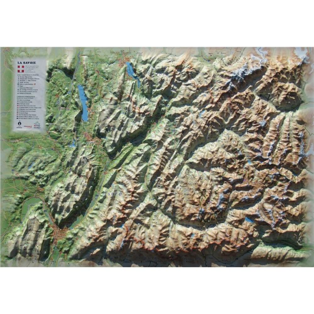 Carte murale en relief - La Savoie - 61 cm x 41 cm | 3D Map carte en relief 3D Map