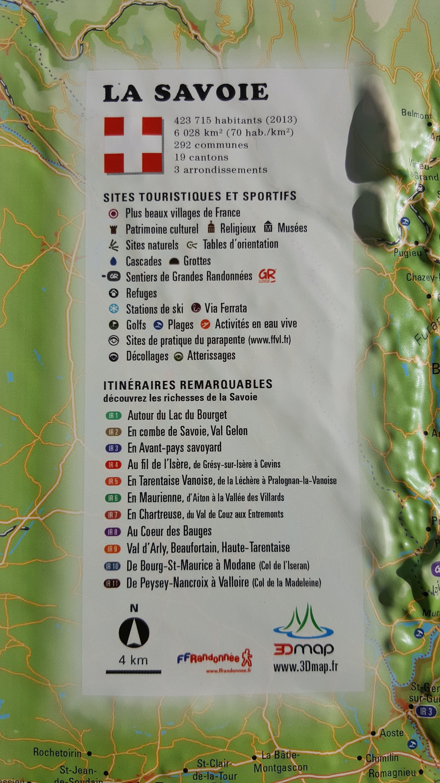 Carte murale en relief - La Savoie - 61 cm x 41 cm | 3D Map carte en relief 3D Map
