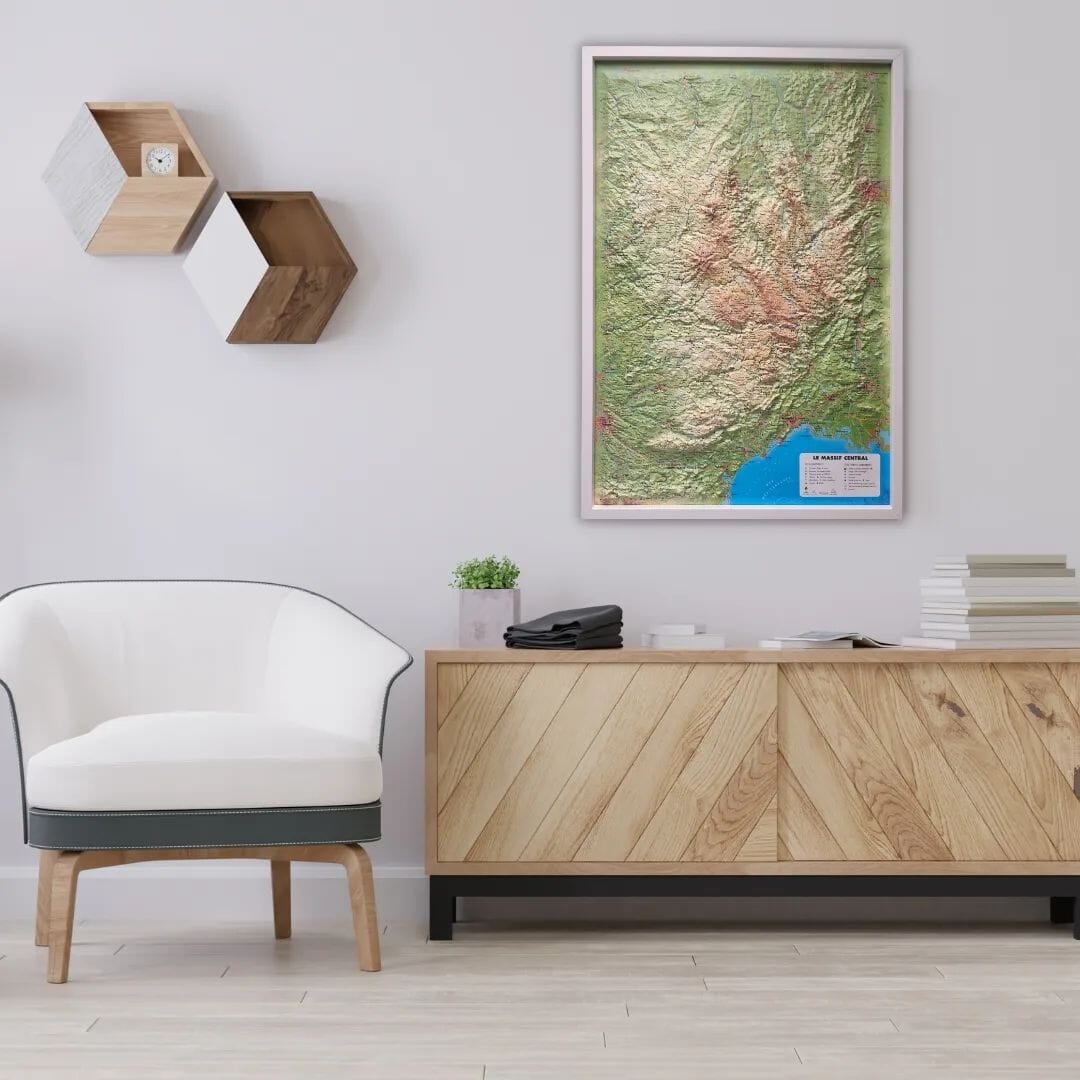Carte murale en relief - Le Massif Central - 41 cm x 61 cm | 3D Map carte en relief 3D Map