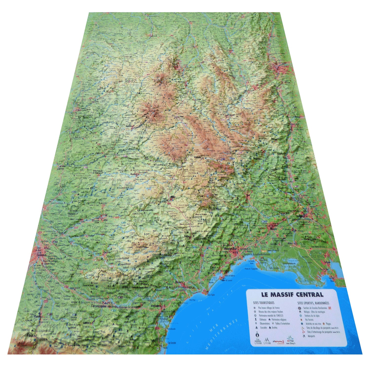 Carte murale en relief - Le Massif Central - 41 cm x 61 cm | 3D Map carte en relief 3D Map