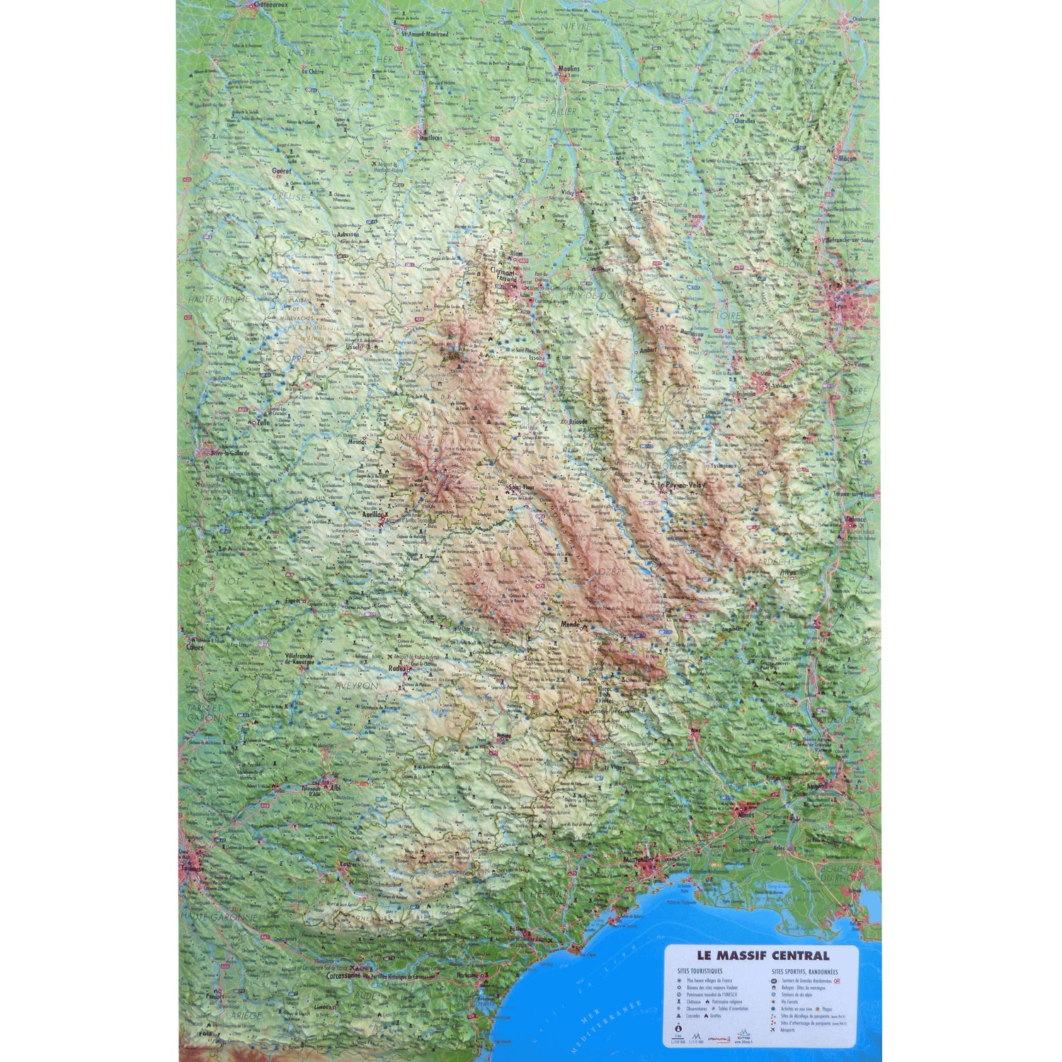 Carte murale en relief - Le Massif Central - 41 cm x 61 cm | 3D Map carte en relief 3D Map