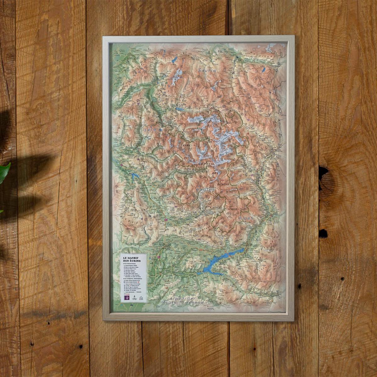Carte murale en relief - Le Parc National des Ecrins - 41 cm x 61 cm | 3D Map carte en relief 3D Map