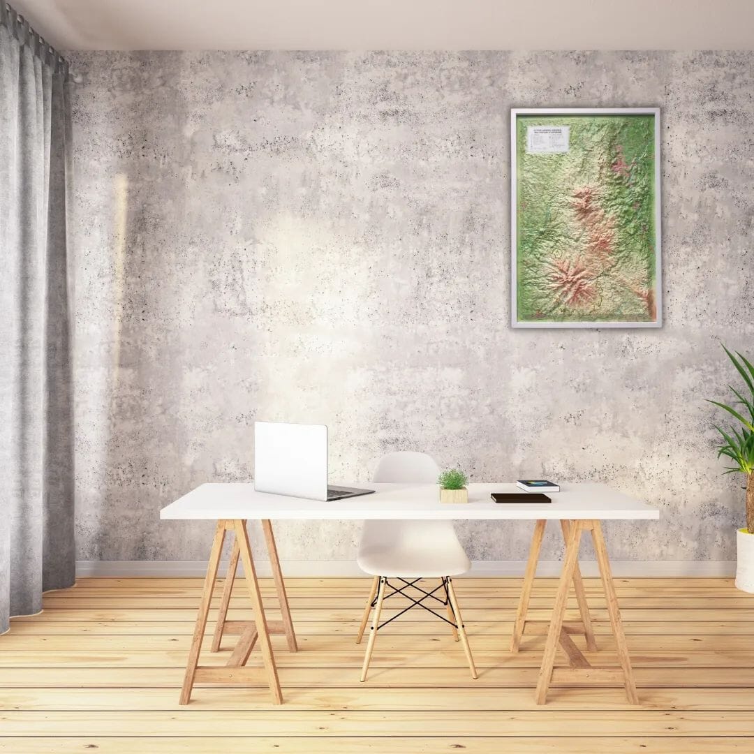 Carte murale en relief - Le Parc Naturel Régional des Volcans d'Auvergne - 41 cm x 61 cm | 3D Map carte en relief 3D Map